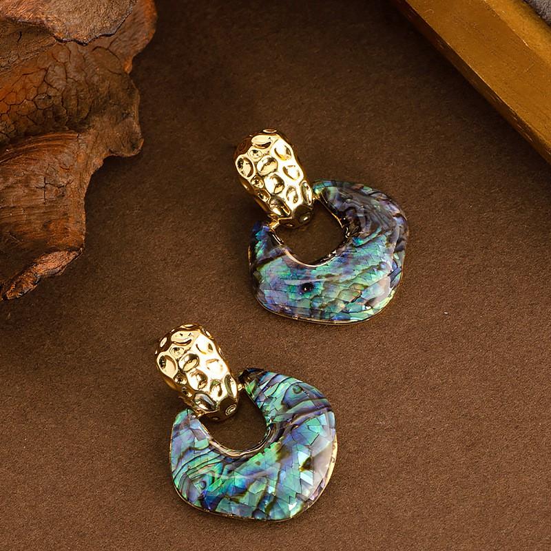 Elegant Pearlized Abalone Shell Stud Earrings With Post Geometric Design Fashion Office Jewelry Women