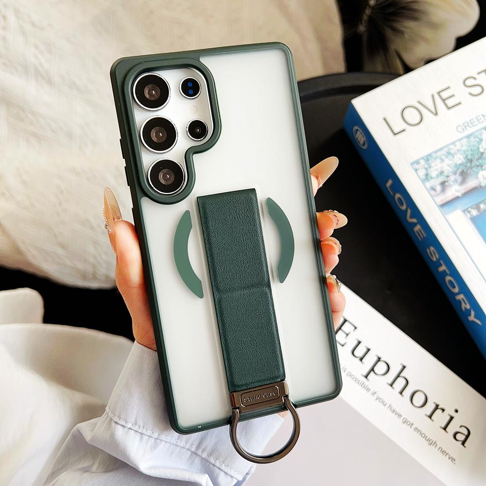 KEYSION Magnetic Phone Case for Samsung Galaxy S23 S24 25 Ultra Translucent Matte Silicone+PC Upright Kickstand Shockproof Back Cover