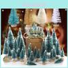 Exquisite Miniature Christmas Trees In White Blue Green And Gold For Xmas Decor