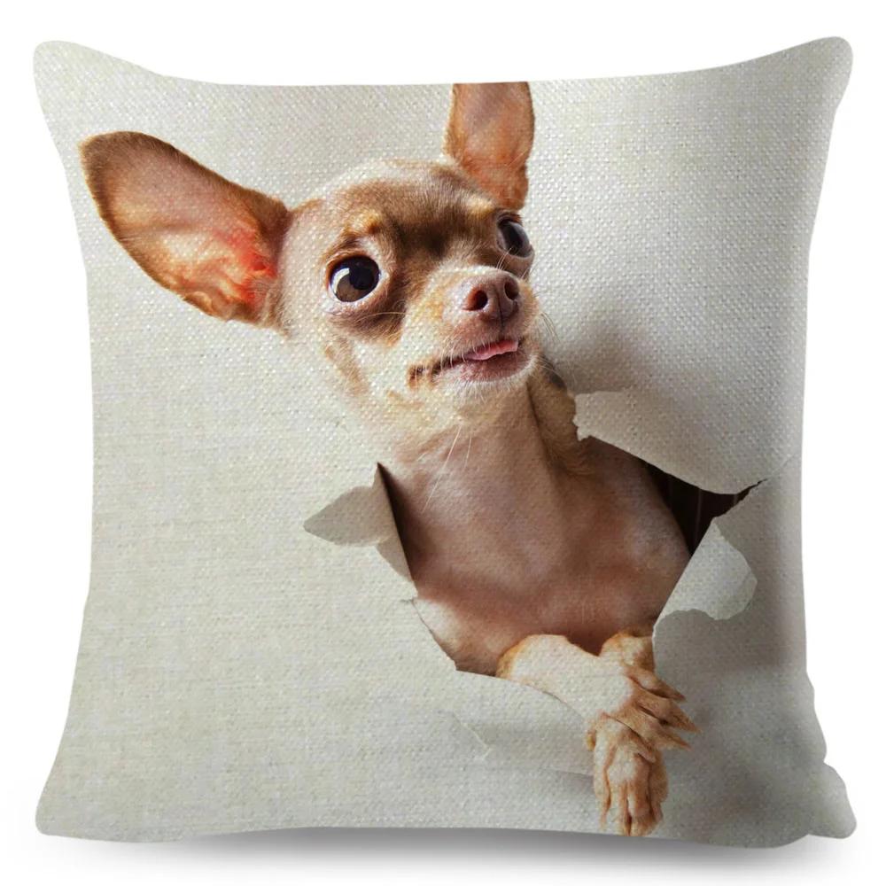 Niedlicher Kleiner Hund Chihuahua Kissenbezug Deko Liebes Haustier Tier Kissenbezug Polyester Überwurf Kissenbezug für Sofa Zuhause Auto 45x45cm