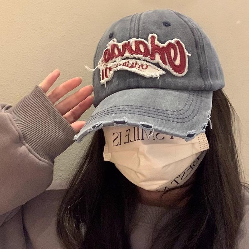 Retro old English baseball cap female versatile embroidery couple hip-hop curved brim washed cap male tide
