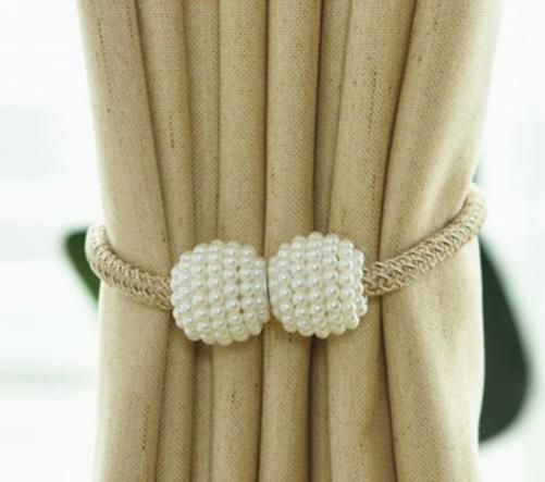 

2PCS Pearl Magnetic Curtain Clips Tie Back Buckle Holders Hanging Ball Buckle Decorative Accessories for Rod Pocket Curtains