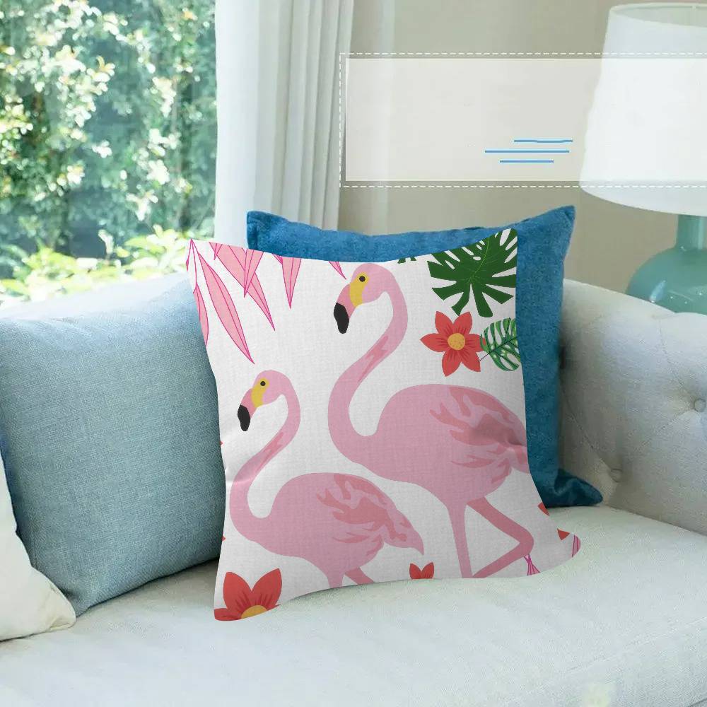 SummerThemed Flamingo Tropical Leaf Pillow Cover for Bedroom Room and Living Room Sofa Decorative Cushion Cover