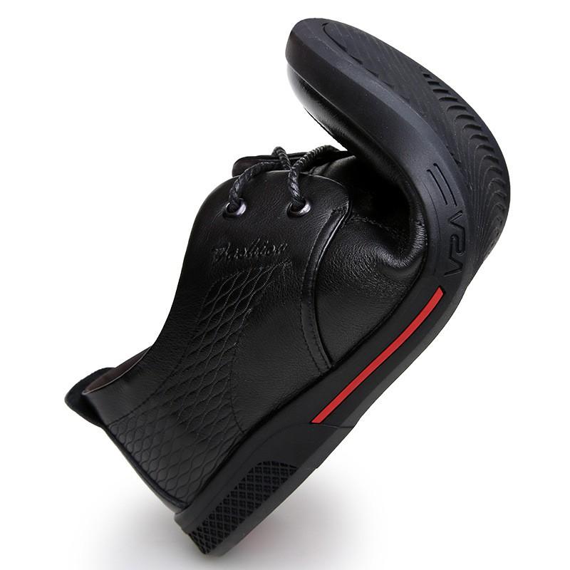 Mens Genuine Leather Casual Shoes Middle-Aged Senior Round Toe Breathable Non-Slip Rubber Sole Lace-Up Comfortable