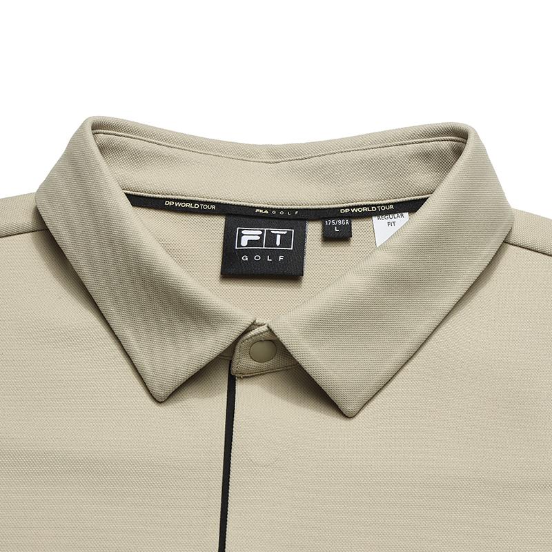 FILA Golf Series Fashion Simple Classic Sports Training Golf Versatile Comfortable Knitted Long Sleeve Polo Shirt Men tops Millet-Beige A11M615207FBG