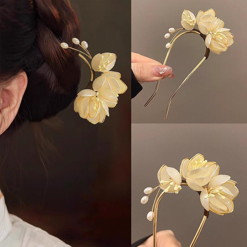Elegante Vintage Legierung Haarnadel Magnolien Design Haar Accessoires Frisur Aufwerter Dekorative Kopfbedeckung Haarkamm