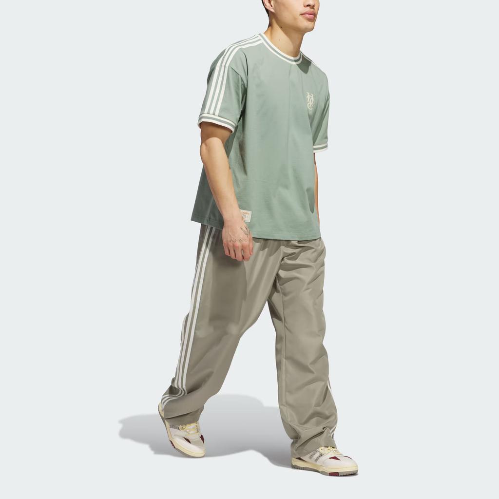 Adidas Originals X Hoop York City Collaboration Logo Stripe Round Neck Sports Short Sleeve T-Shirt Unisex Tops Silver Gray Green JC5967