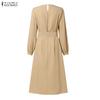 ZANZEA Damen Freizeitkleid mit Rundhalsausschnitt und langen Ärmeln, locker