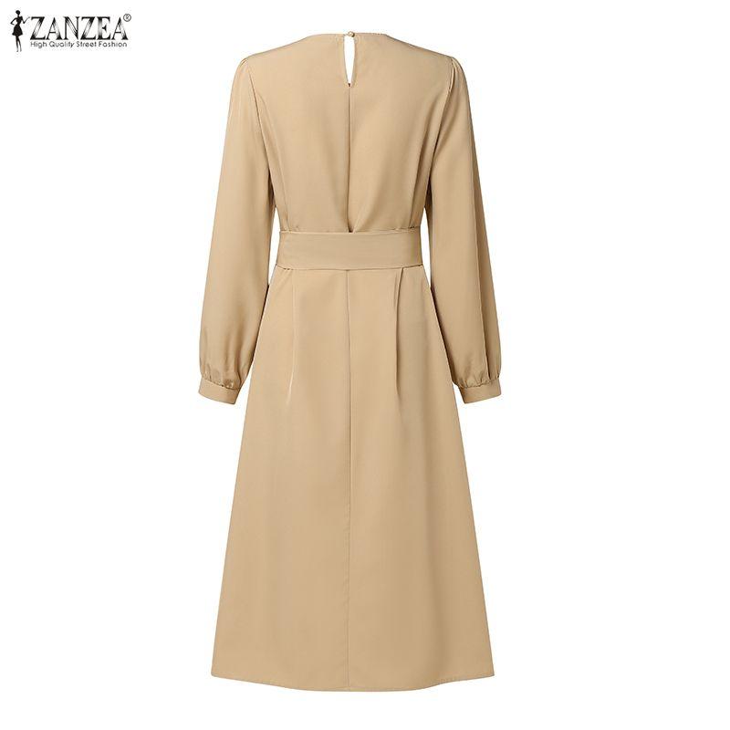 ZANZEA Damen Freizeitkleid mit Rundhalsausschnitt und langen Ärmeln, locker