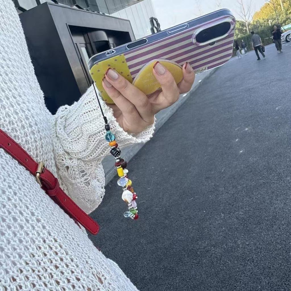 Laccetto per telefono a forma di fungo rosso stile fai da te con perline colorate per ragazze