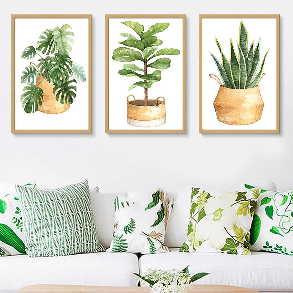 Kaktus-Grün-Poster, botanisches Monstera-Blatt, Leinwandgemälde, Drucke, Zimmerpflanze, Wandkunst, Bilder für Wohnzimmer, Heimdekoration