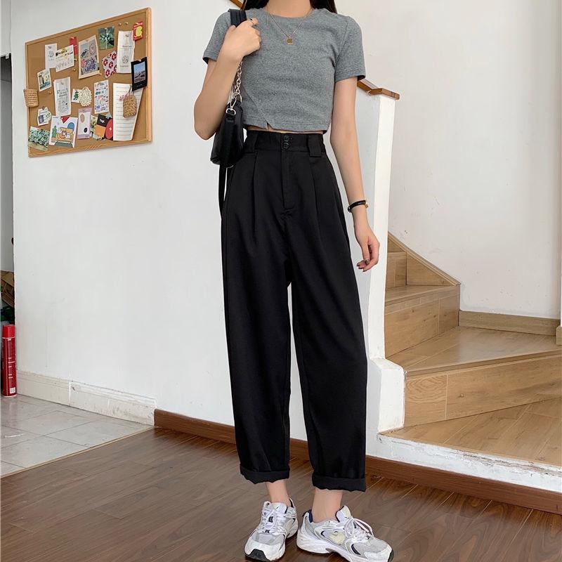 Pants Women All-match Basic Summer BF Style Minimalist Ladies Ankle-Length Trousers Wide-leg Chic Leisure Popular Womens Pant