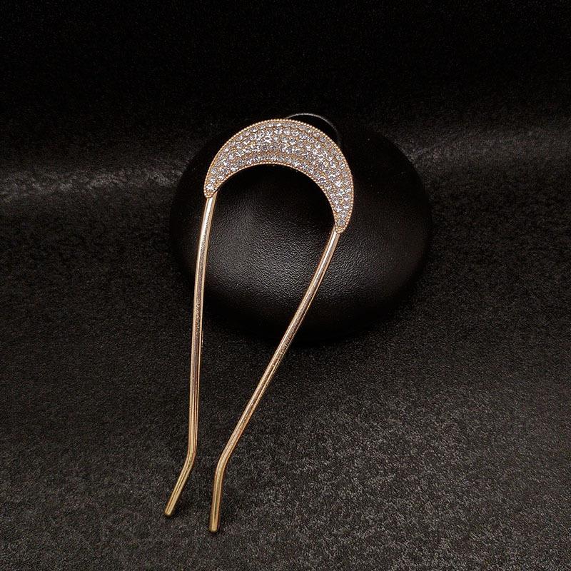 Vintage Crystal Moon Hair Sticks for Women Chinese Metal U-Shape Hairpins For Bun Updo Fashion Wedding Hair Accessories
