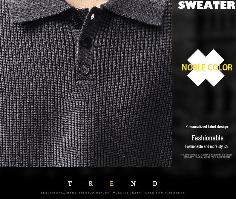 Men's Winter Heavyweight Henley Collar Retro Knit Sweater
