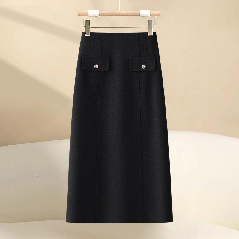 Women's High-Waisted Gray Wool Bodycon Skirt - Autumn/Winter 2024 A-Line Retro Mid-Length Skirt