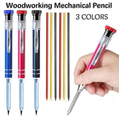 2.8mm Mechanical Pencil Built-in Sharpener Deep Hole Marking Solid Carpenter Pencil Metal Long Head Woodworking Marking Tool