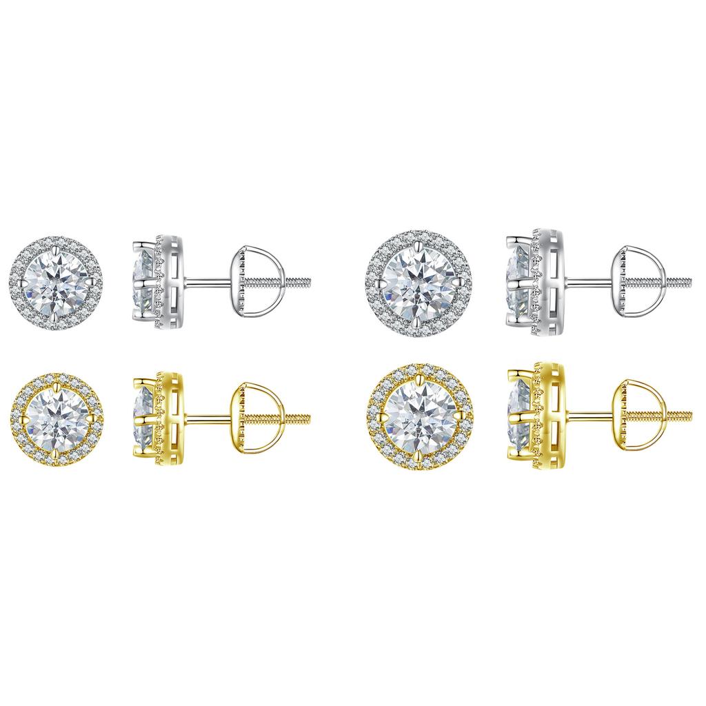 Classic Four-Claw One-Carat Mozzarella Diamond Stud Earrings For Women, Exquisite Sparkling Court Style S925 Sterling Silver Earrings