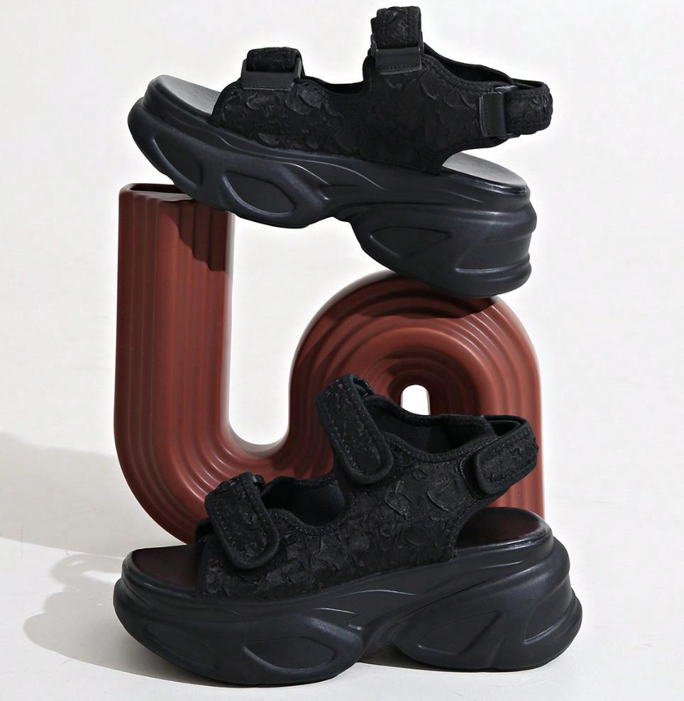 New casual sandals muffin Velcro large size foreign trade platform sandals denim women's shoes