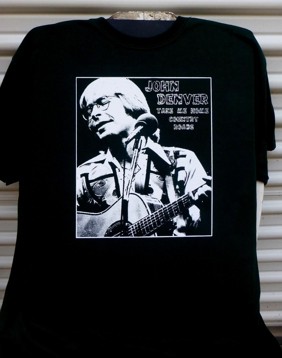 Vtg John Denver Music Star Short Sleeve Cotton Black All Size Shirt CM187 XXL