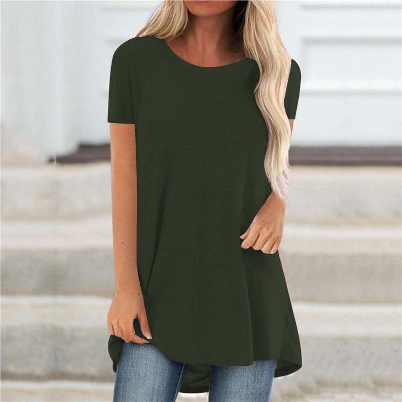 

2024 Summer Women s Plus Size Round Neck T-Shirt - Southeast Asian Fashion, Solid Color S коричневый/зелёный