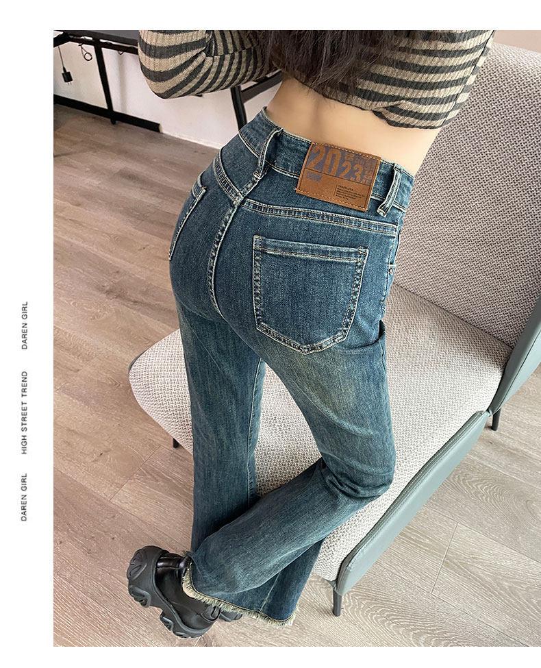 Women's High Waist Slimming Velvet Tassel Flare Jeans with Split Hem - 2025 Autumn/Winter Collection