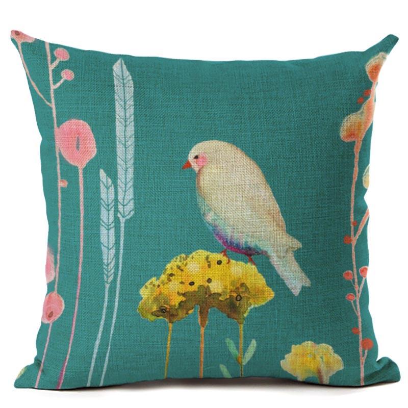 Animal Bird Pattern Cushion Cover Bird Cotton Linen Decorative Pillowcase For Sofa Plant Pillow Case Cover Kussensloop Almohada
