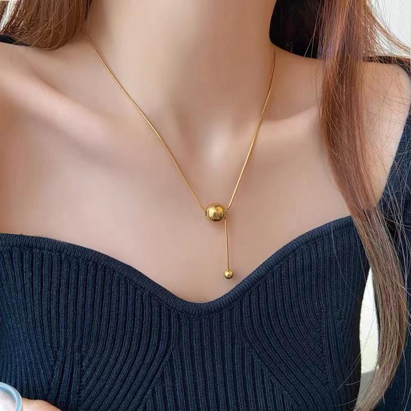 Simple Golden Ball Pendant Stainless Steel Short Necklace Non Fading Jewelry Sexy Elegent Neck Chain For Woman Gifts