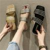 Women's Slippers Square Head One Word Flat Sandals Simple Versatile Sandals