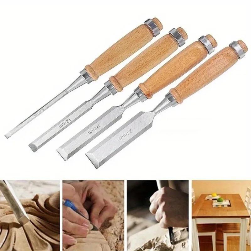 1 pz Nuovo 6/12/18/24mm Scalpelli per Scultura su Legno Affilati Acciaio Cromo-Vanadio Scalpello per Legno Con Manico Strumenti per Scultura su Legno Per Lavorazione del Legno
