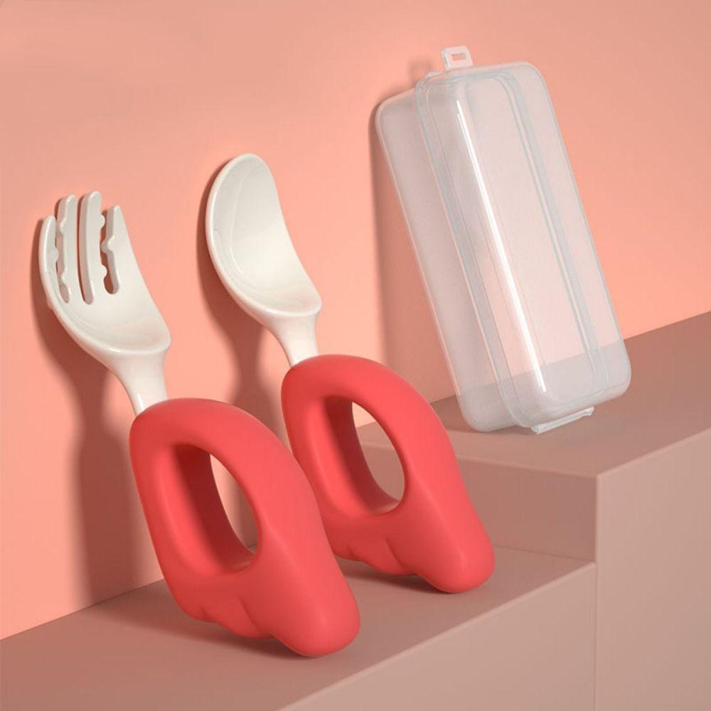 Silicone Handle Baby Forks and Spoons Set Self Feeding Baby's Dinnerware  Kids