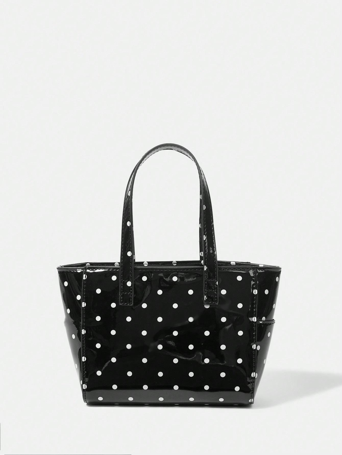 

Это универсальная маленькая квадратная сумка в горошек из лакированной кожи для девочек, летняя повседневная сумка домашнего покроя, милая французская сумочка. чёрный