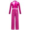 Girls Shiny Sequins Dance Crop Top Mock Neck Long Sleeve High Waist Wide Leg Pants Set