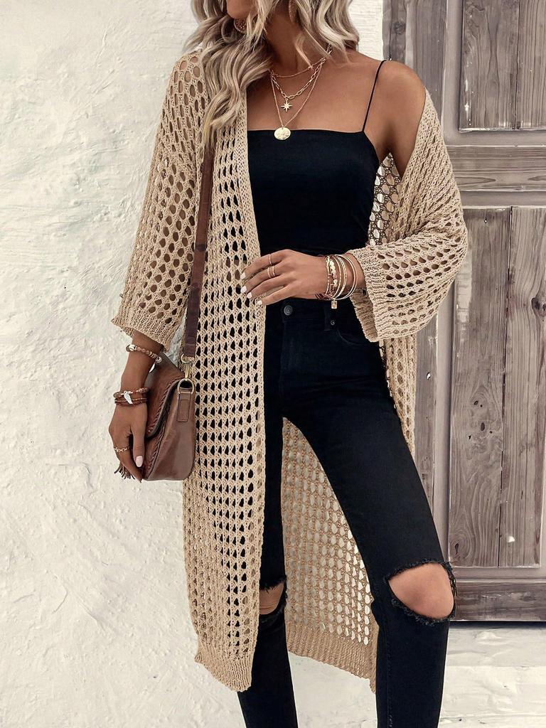 Cardigan lungo estivo da donna in maglia traforata, capo esterno protettivo dal sole, 2024