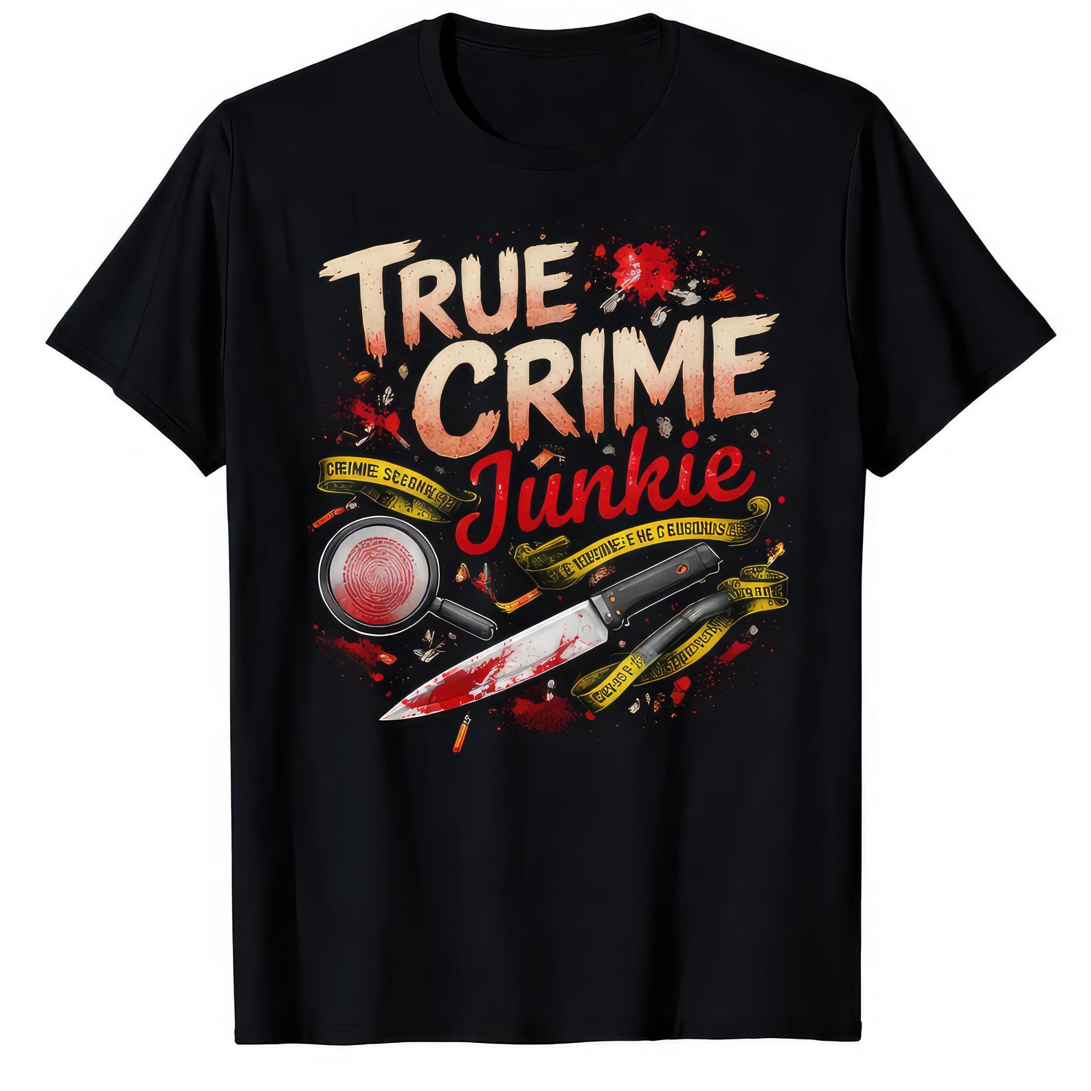 True Crime Junkie T shirt, Funny Graphic Tee L