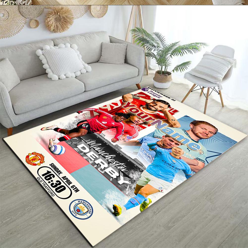 Manchester City Personalized Text Floor Rug Office Rug Design for Decorate room Living Rooms Kitchen Playrooms Anti-slip Rug Anime Office Decor