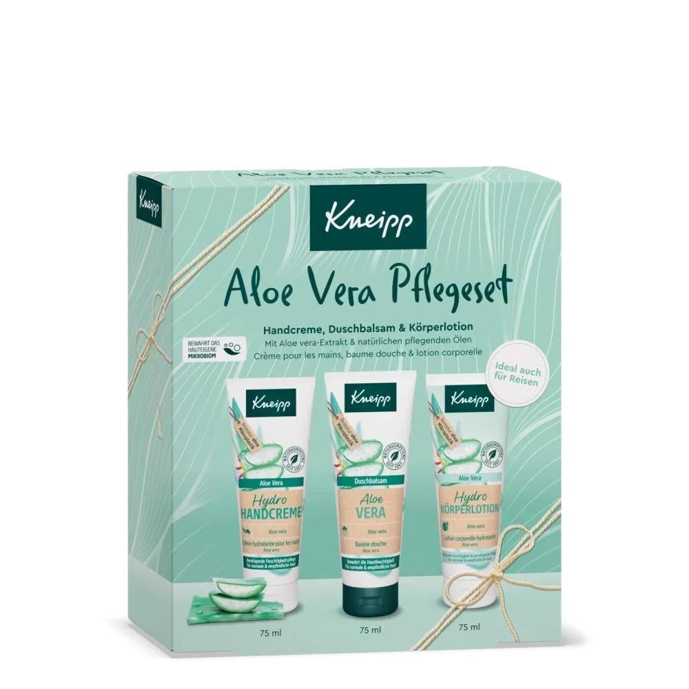 Набор для ухода Kneipp с алоэ вера, дорожный формат: Гель для душа, Гидро-крем для рук, Лосьон для тела, 3 x 75 мл