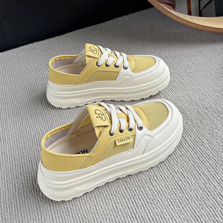 

New summer mesh breathable heightening little white shoes thick sole round head shallow mouth sports and leisure board shoes women 40 жовтий