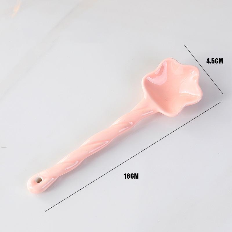 1Pc Ceramic Star Shaped Spoon Cute Twisted Long Handled Coffee Stirring Spoon with Cream Design for Kitchen