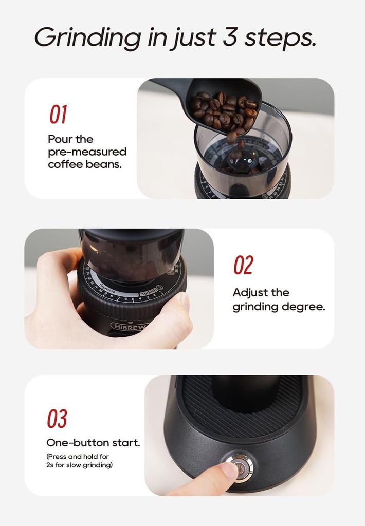 Electric Coffee Grinder HiBREW G5, 48mm Conical Burr, 36 Gears Grinding Adjustable, for Espresso/Turkish/Pour Over/Mocca/Drip Coffee