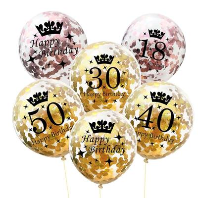 5 Adet Şişirilebilir Konfetili Balon 12 İnç Lateks Doğum Günü Balonları 1 16 18 21 18 30 40 50 60 70 80 90 Yıl Dönümü Düğün Dekoru