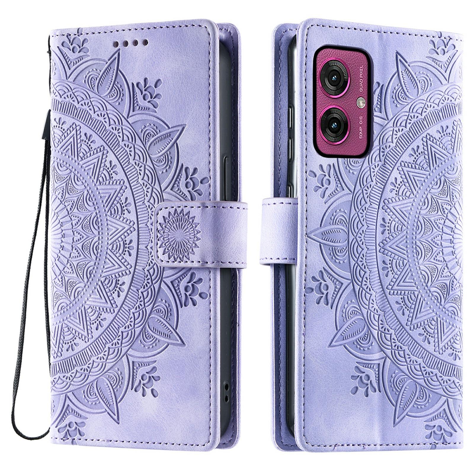 

Для Motorola Moto G55 5G Чехол с тисненым тотемом, кожаный чехол-кошелек для телефона Purple