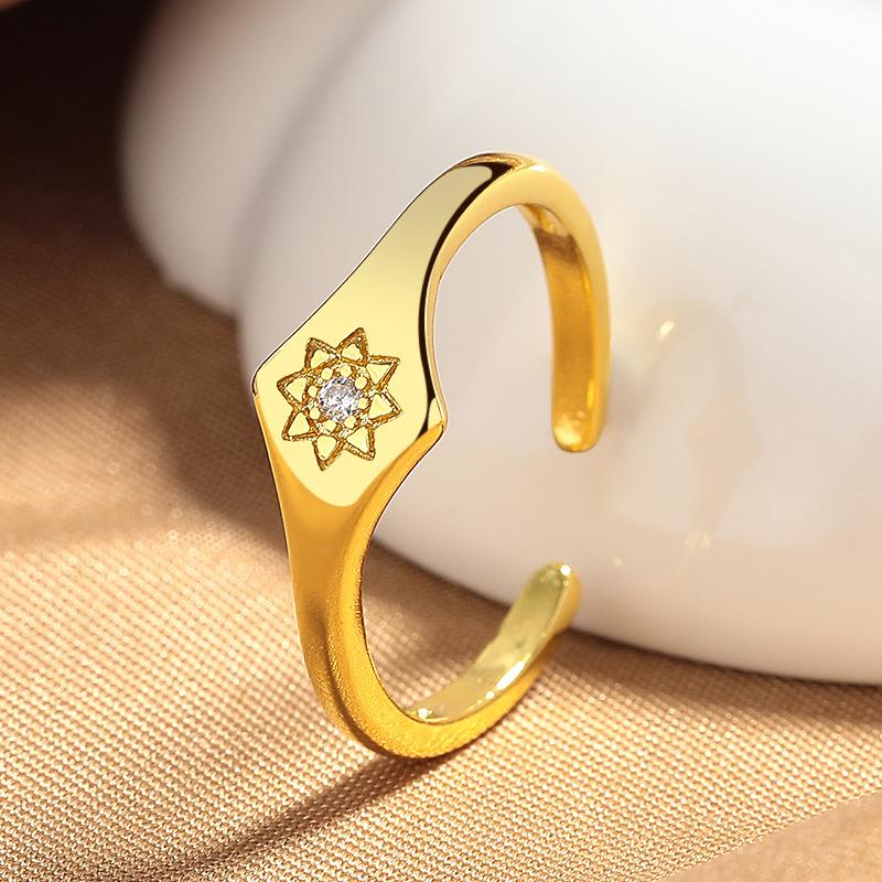 

2026 Octagram Plain Ring Women s Light Luxury High-end Niche Design Index Finger Ring Open Ring Ins Accessories Resizable золотий