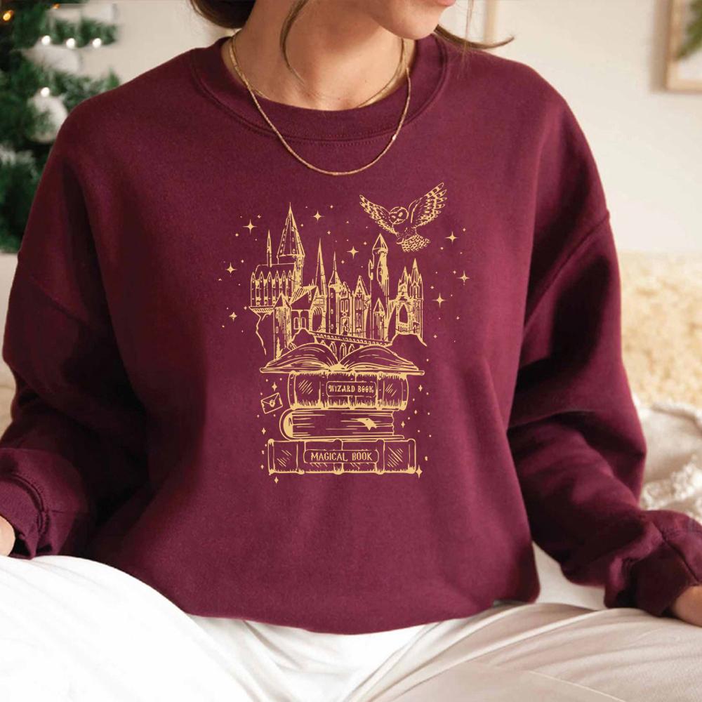 Universal Studios Wizard Castle Sweatshirt Magical Book Shirt Vintage Unisex Long Sleeve Sweatshirts Wizard School Casual Hoodie