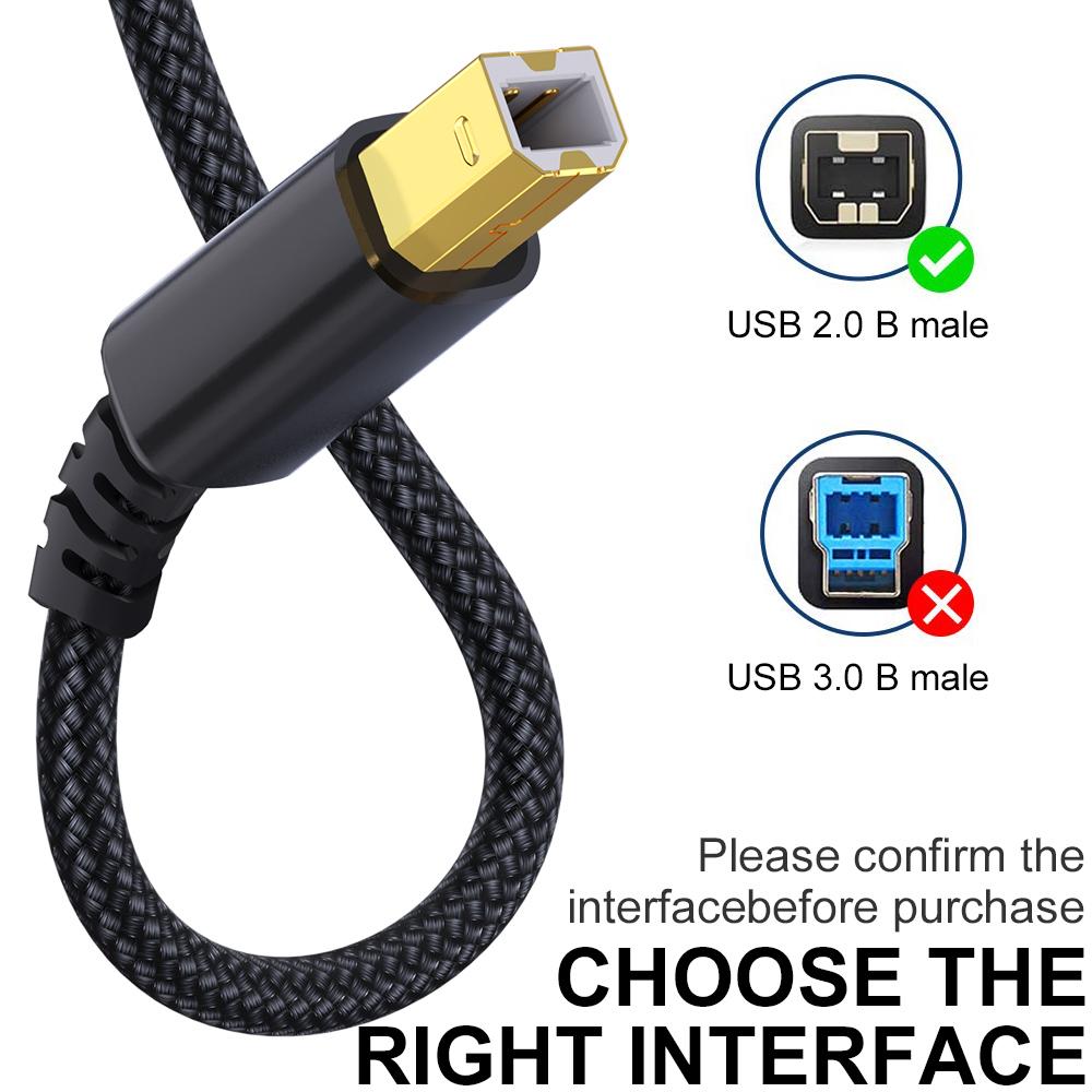 2m USB/Type-C to Square USB Type-B 2 in 1 Printer Cable Braided Printing Connection Cord