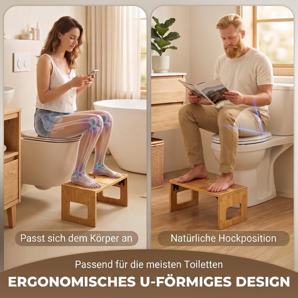 Toilet Stool Bamboo Foldable Bathroom Stool Bath Stool Non-Slip Toilet Stool for Adults Home, Oak