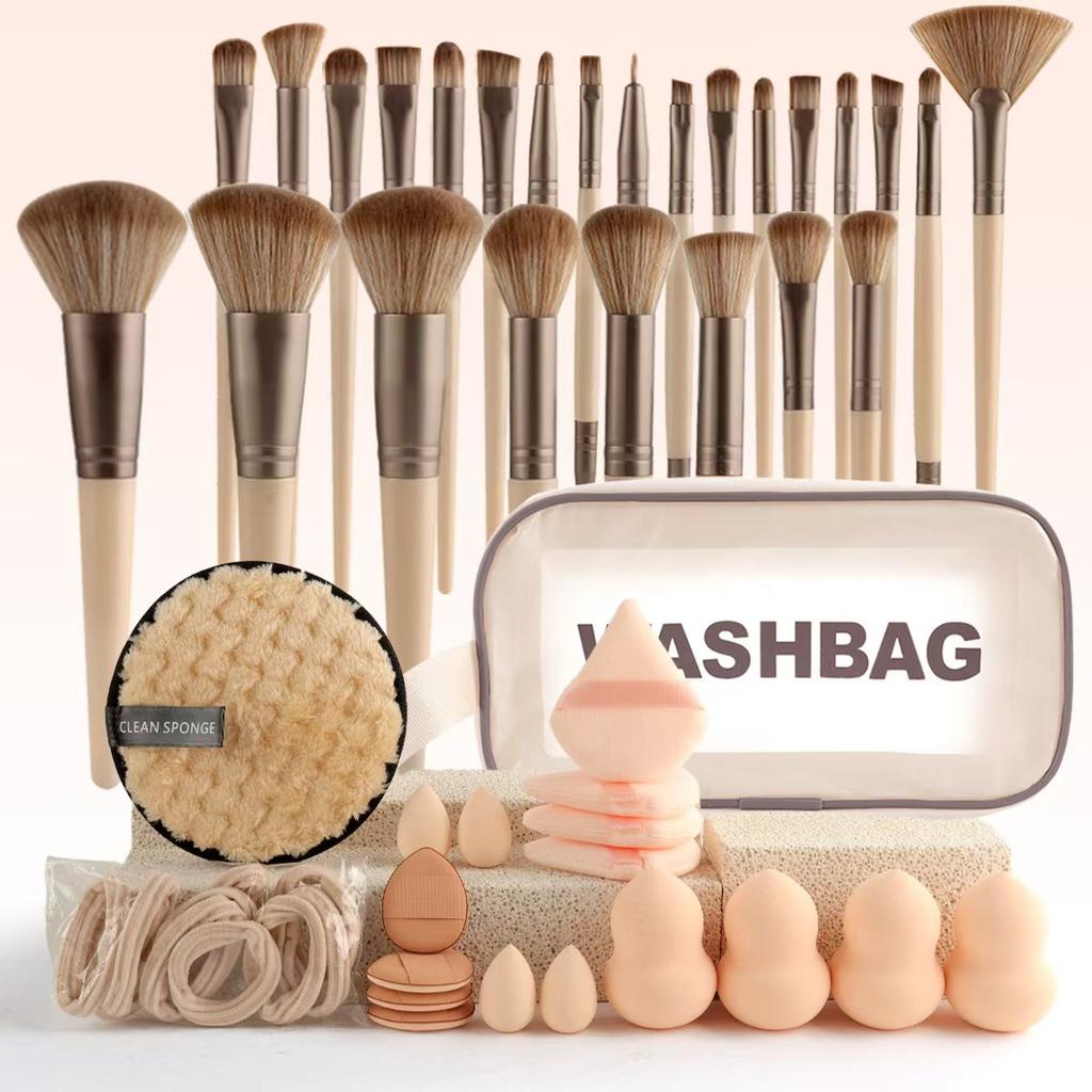 Makeup Brush Set Chic Fragrance Style Beauty Tools Kit Portable Travel Cosmetic Bag Puff Toiletry Makeup Accessories Set