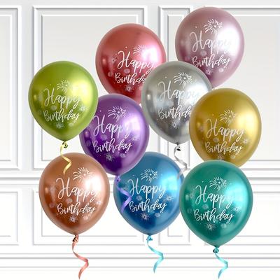 10pz Palloncini di Compleanno Motivo Stampato Buon Compleanno Baby Shower Cromo Palloncino in Lattice Metallo Decorazioni per Feste di Compleanno Globos