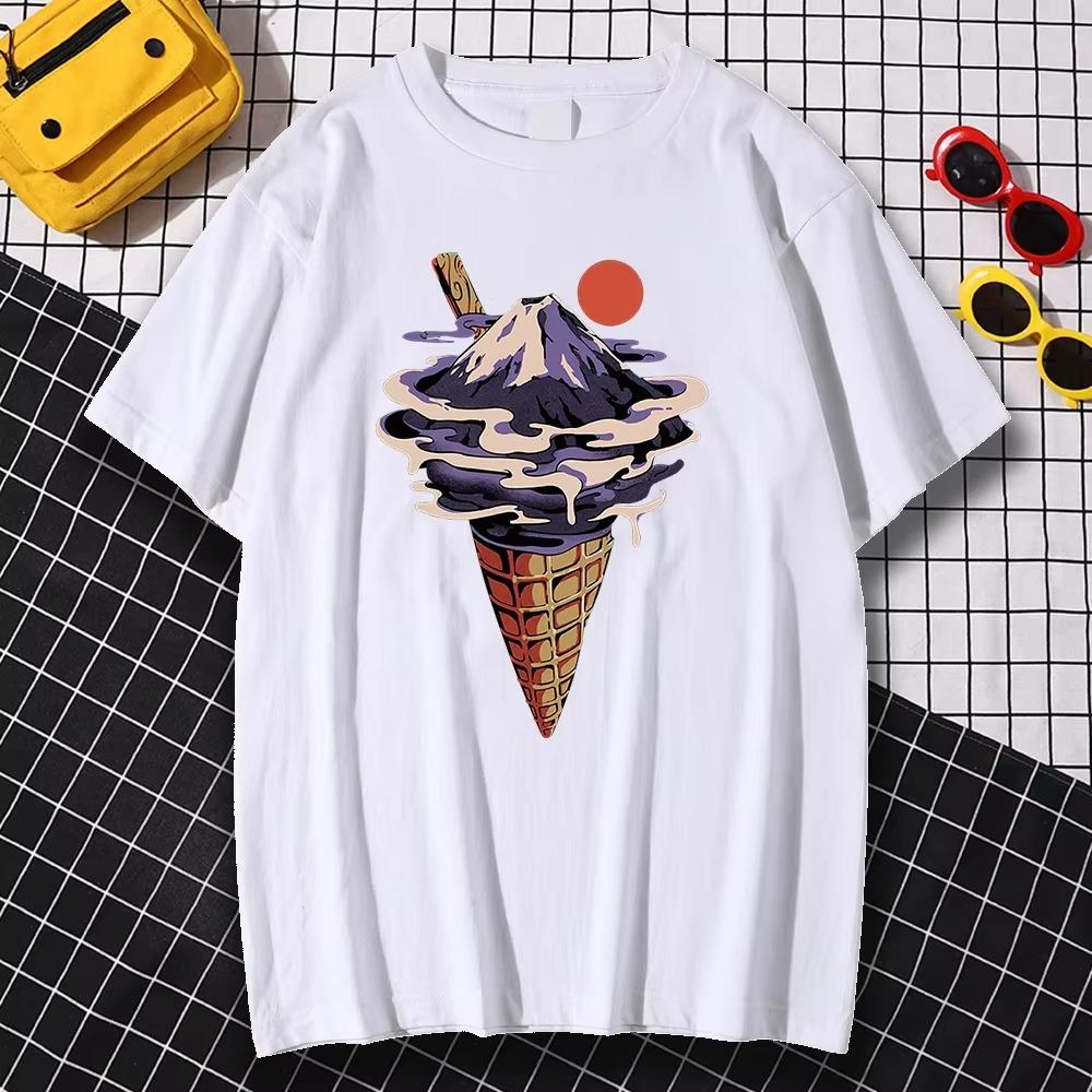 Harajuku Fuji Flavor Ice Cream Graphic T Shirt Women Men Summer Casual Tops Cute Clothes Kawaii Clothing Retro T Shirt Shirts