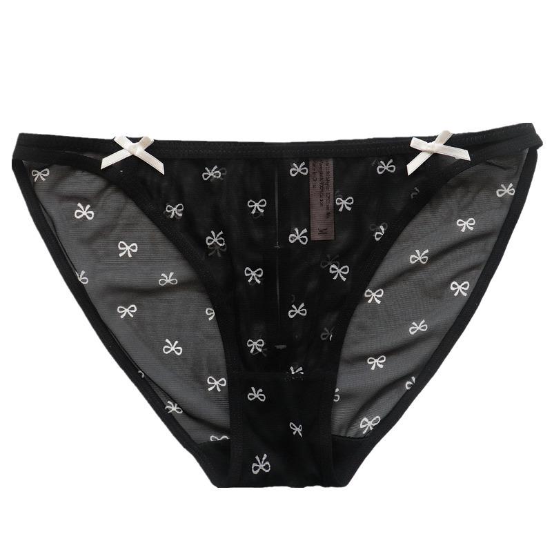Chiloți din dantelă din plasă cu fundă, respirabil, sexy, pentru fete