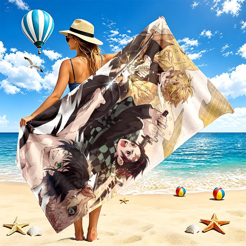 Akaza Demon Slayer Beach Towel Quick Dry Soft MicrofiberSand Resistant Oversized Cabana Bath Sheet for Swimming Pool Travel Gift